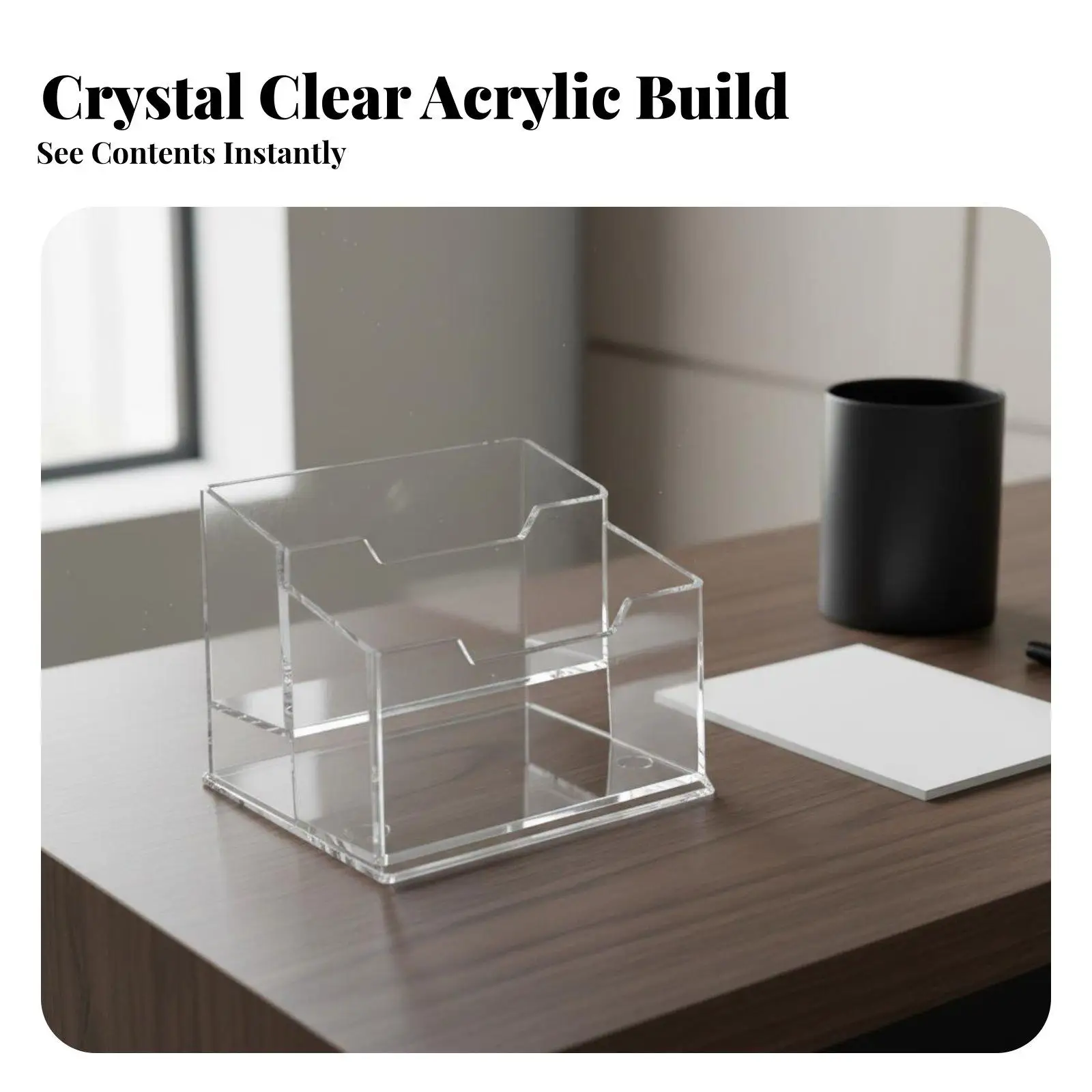 Minimalist Acrylic Card Organizer Compact Footprint Space Saving for Desk