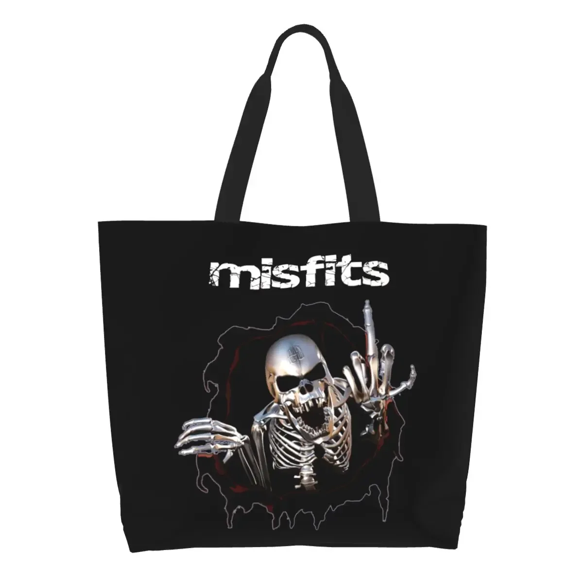 Horror Rock Band Misfits Skull  Shopping Tote Bags Women Kawaii Heavy  Canvas Shopper Shoulder Bags Large Capacity Handbag