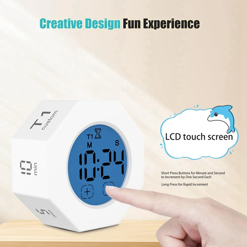1 Piece Octagonal Gravitational Flip Focus Timer Mute & Adjustable Sound Alert Productivity Timer Square