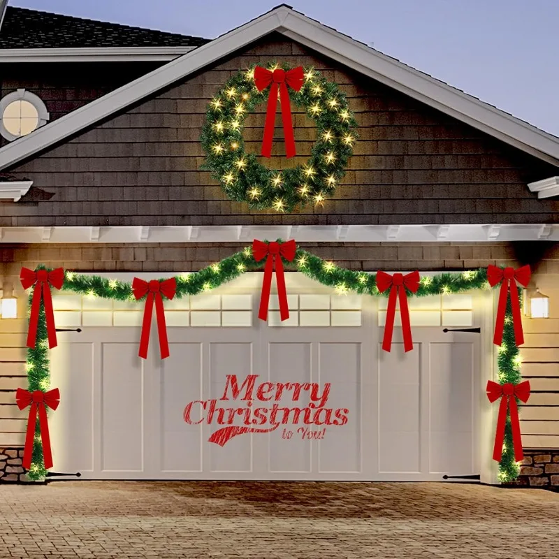 11Pcs Outdoor Large Christmas-Lit Giant Christmas Wreath 33ft Garlands 2 Light String ,home.