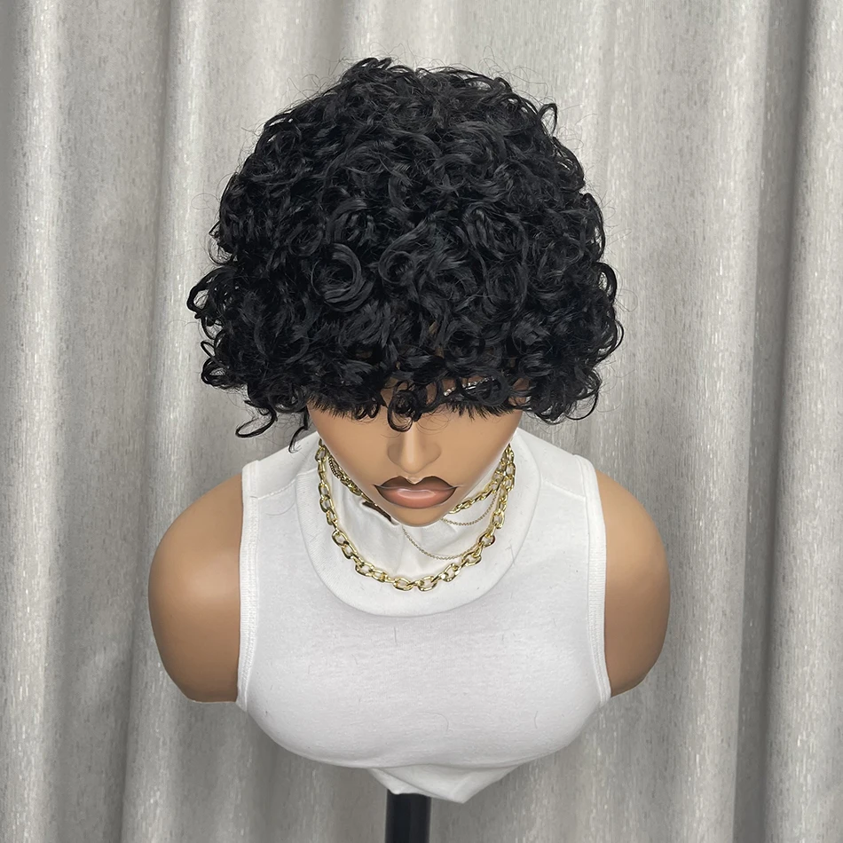 Peruki z ludzkich włosów pixie cut dla czarnoskórych kobiet, kręcone peruki z ludzkich włosów, peruki z ludzkich włosów wykonane w całości maszynowo, tanie peruki z ludzkich włosów.