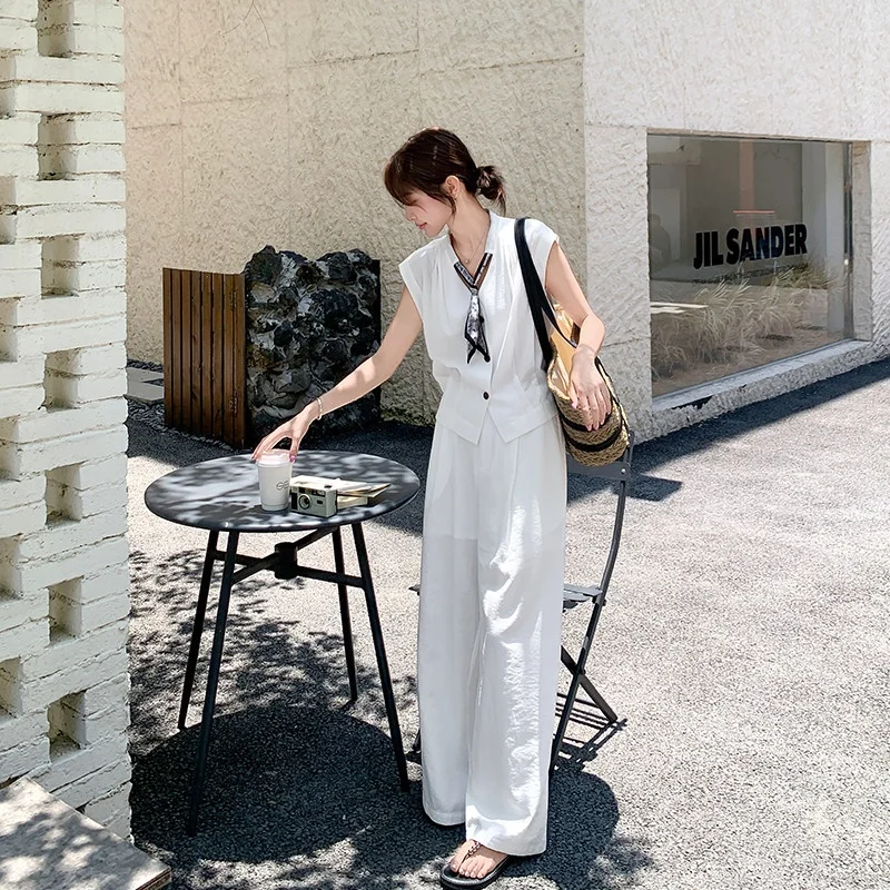 

Женский комплект больших размеров: рубашка и брюки с широкими штанинами, новый стиль весна-лето, универсальный модный ансамбль