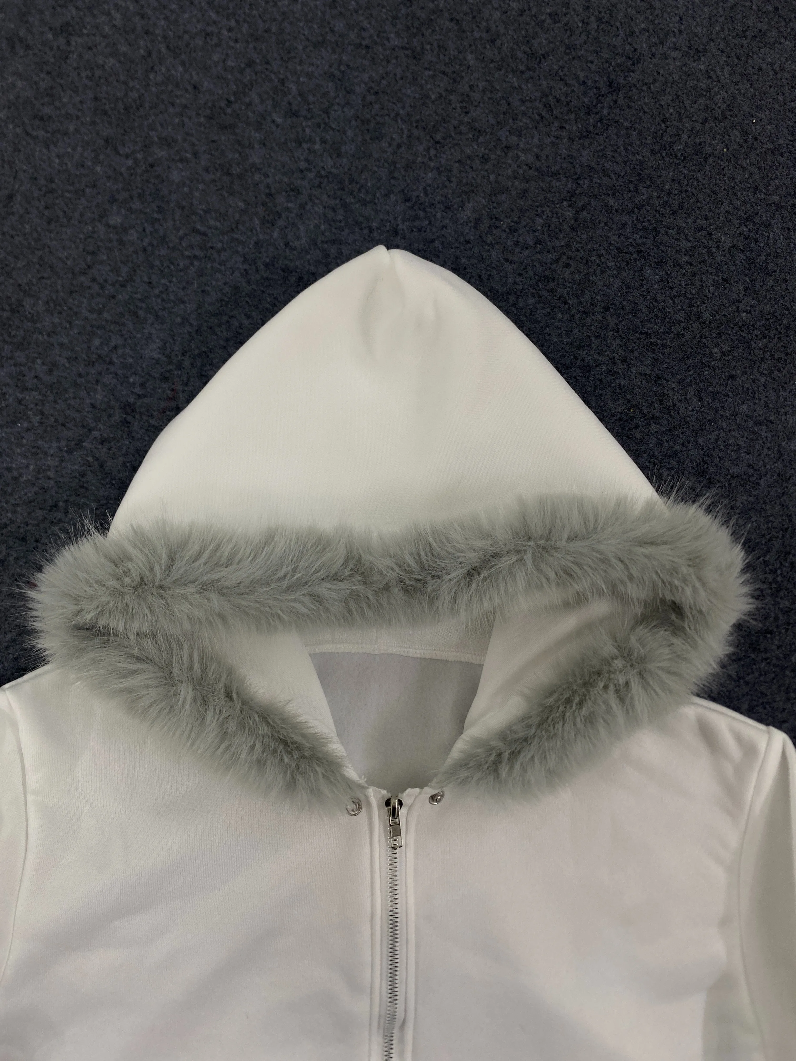 Y2k الخريف والشتاء الفراء طوق الربط تصميم الشعور مقنعين البلوز المرأة عارضة قصيرة سستة فضفاضة التخسيس أعلى #4