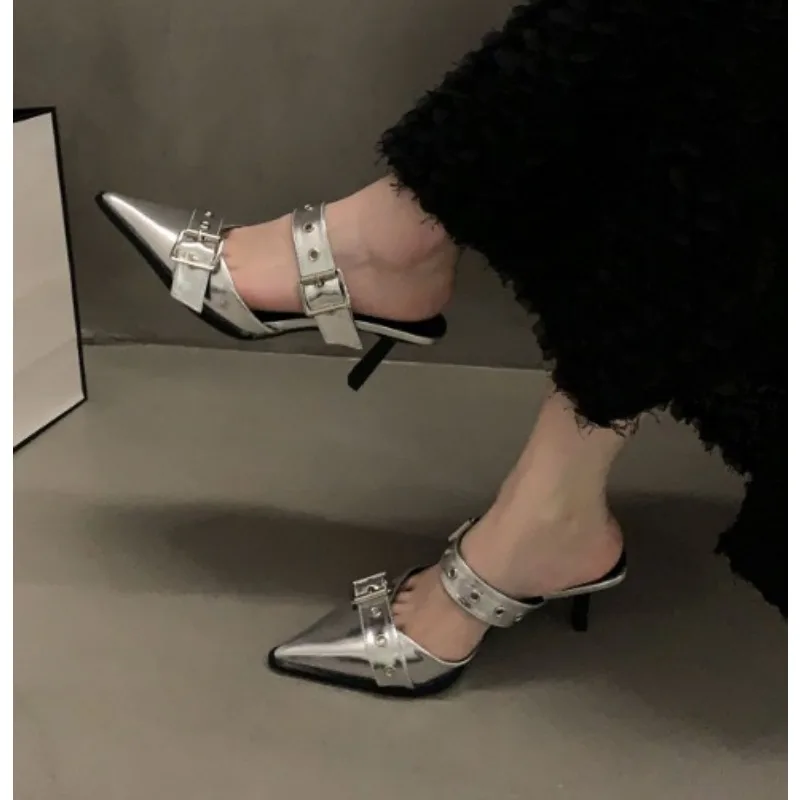 

Slippers Female in The Summer of The New High-heeled Shoes Heel Fashion Wear Pointed Half Dragged Outside for Women's Shoes At