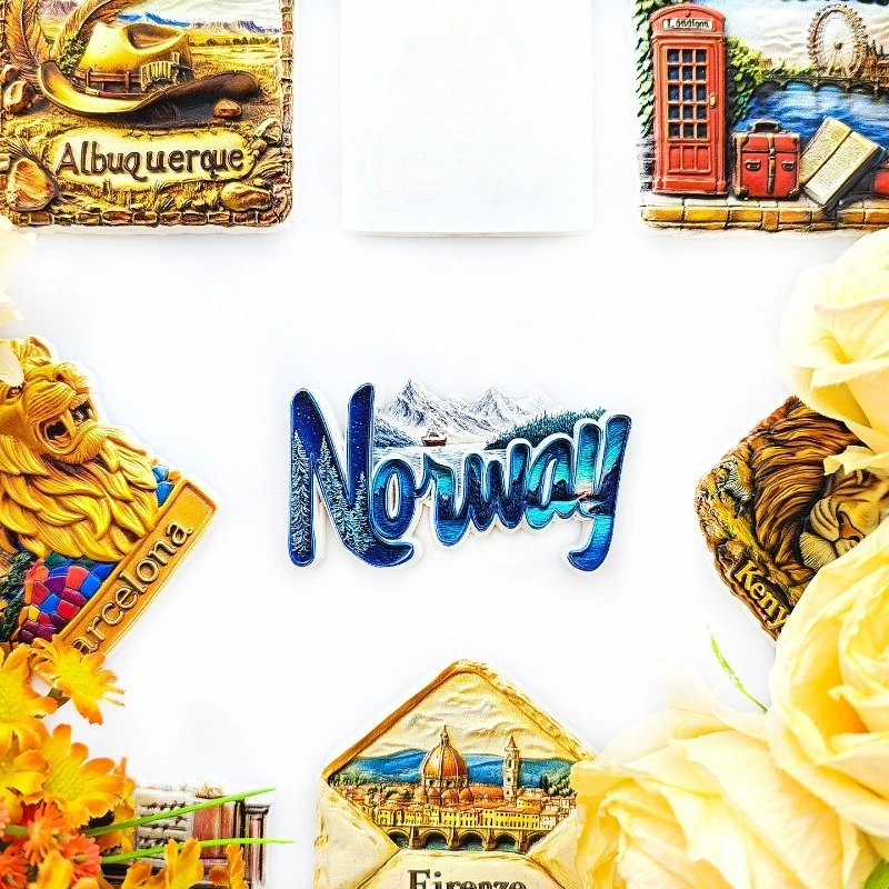 Norwegian Aurora Mountain Fridge Magnet - 3D Arctic Souvenir Glowing Northern Lights Decor Unique Nordic Gift