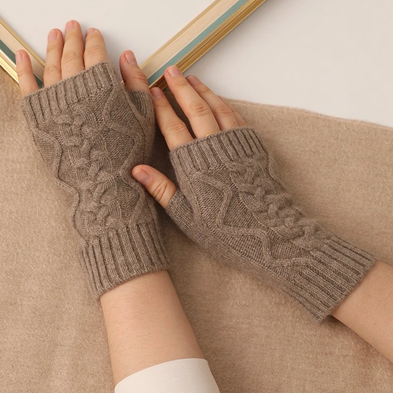 

Cashmere Mittens Women Keep Warm in Autumn and Winter Half Finger Exposed Fnger Gloves