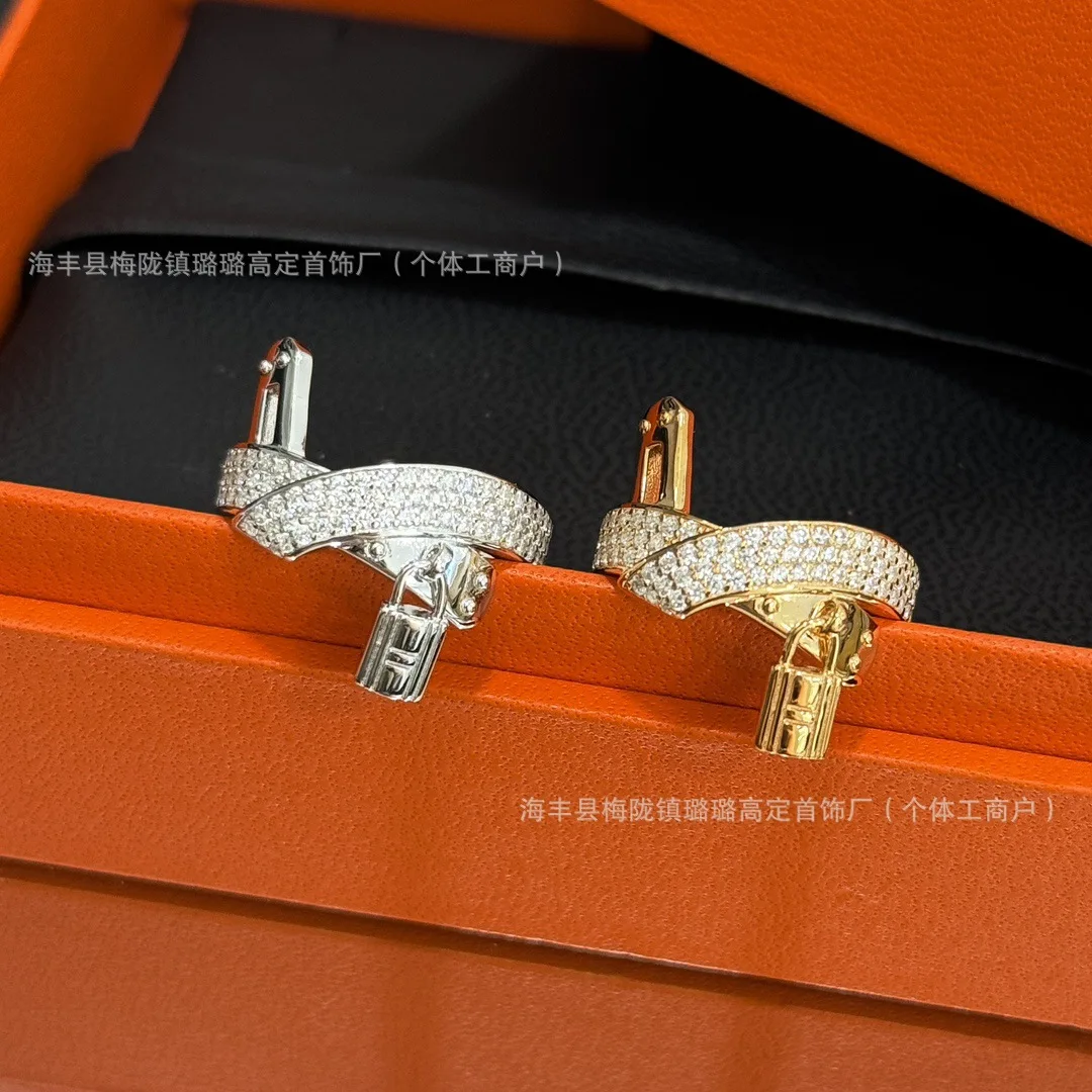 

2025 High End H Home Lock Head Belt Buckle Full Diamond Ring Women's Rose Gold Trendy Accessories New Product