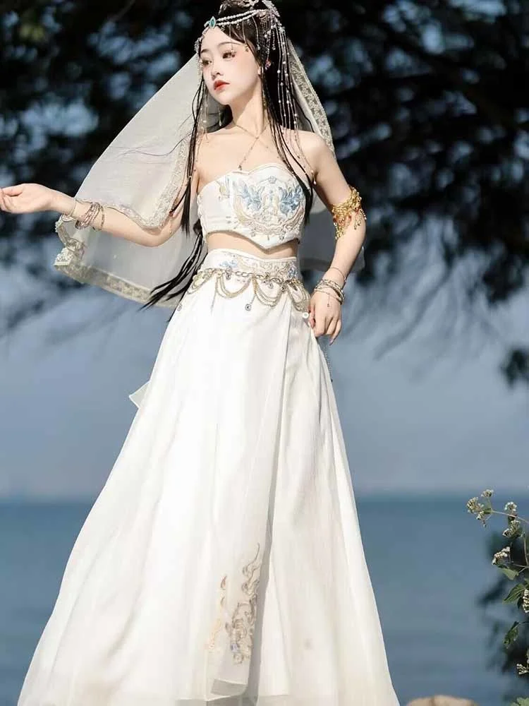 Arab Princess Costume Women's Indian Dance Dress Embroidered Costume Hanfu White Party Role Playing Fancy Costume