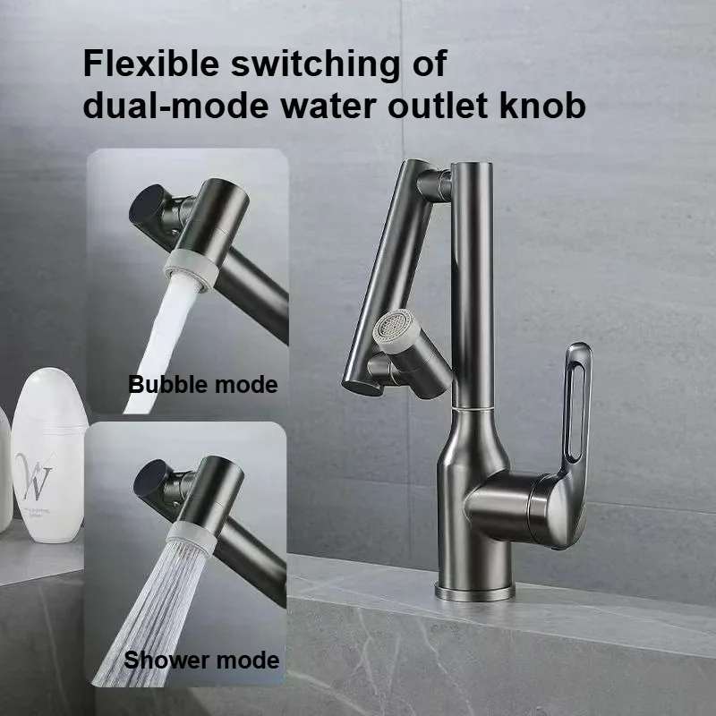 

360° Rotation Bathroom Faucet Stainless Steel Washbasin Faucet Cold and Hot Mixing Tap Single Handle 2 Modes Spray Faucets