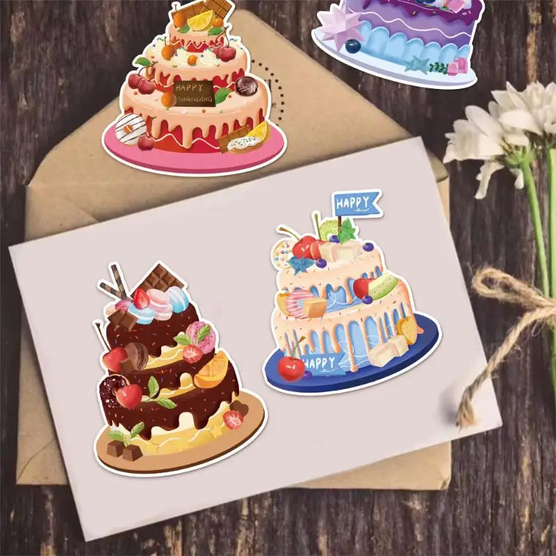 8PCS Creative New Cake Wishes Come True Puzzle Stickers Assembly Puzzle DIY Cartoon Stickers Puzzle Stationery Food Sticker
