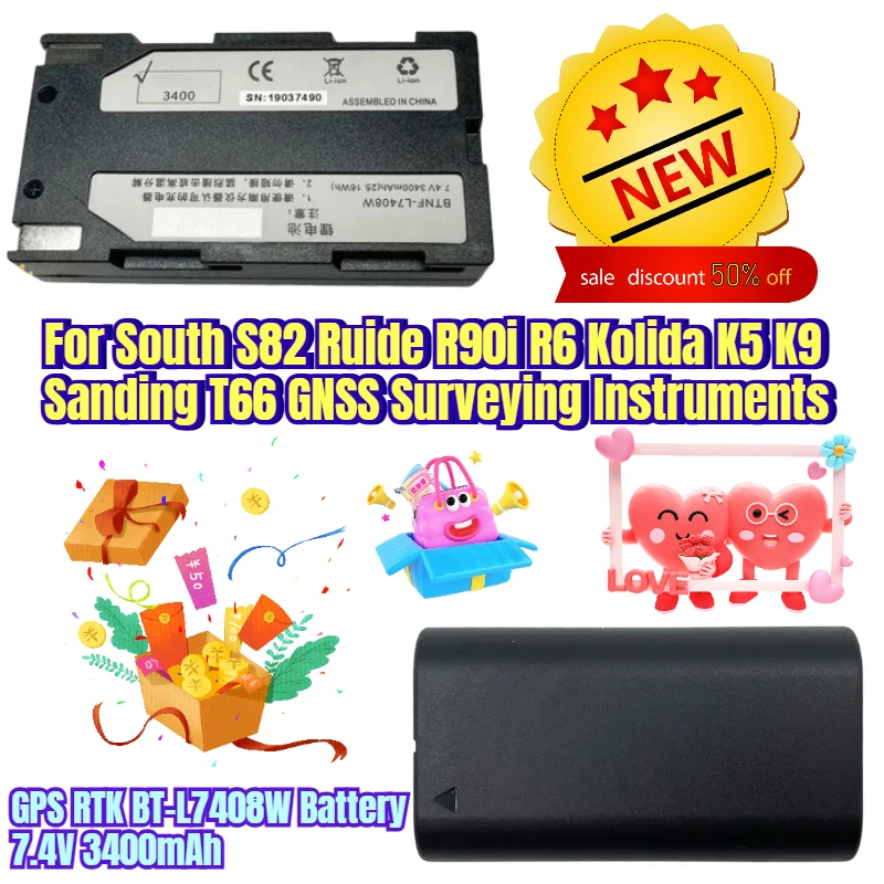 

GPS RTK BT-L7408W Battery 7.4V 3400mAh for South S82 Ruide R90i R6 Kolida K5 /K9 Sanding T66 GNSS Surveying Instruments