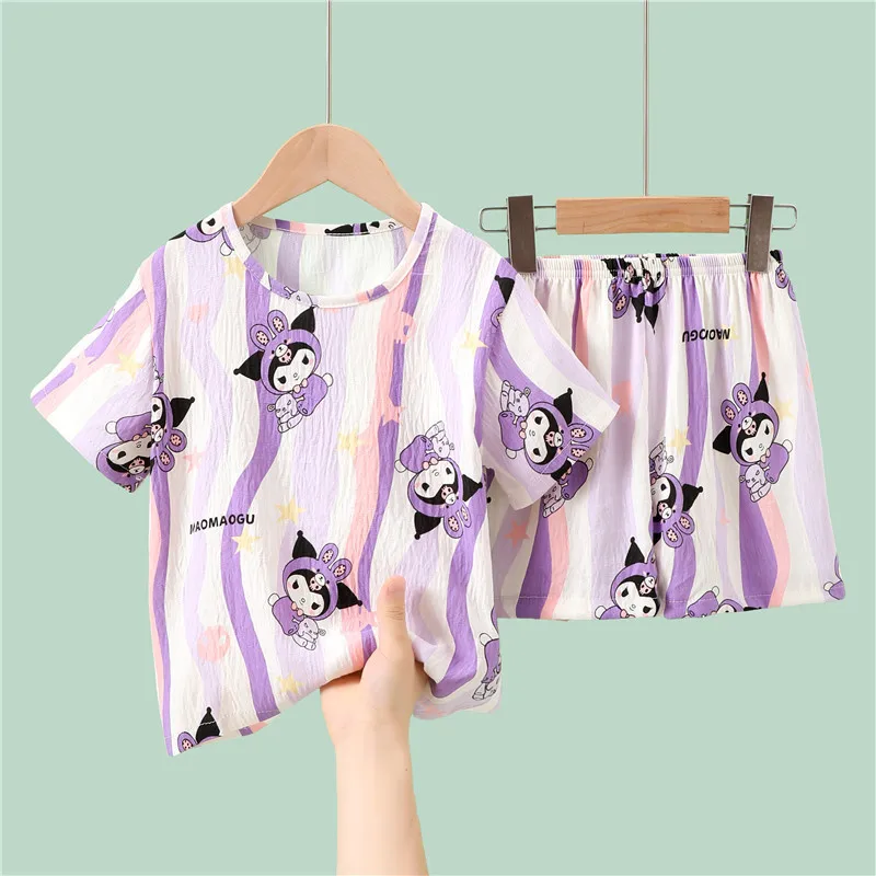 

Комплект из 2 детских пижам: новые модные пижамы в стиле кавайи, домашняя одежда с аниме-принтом, милые пижамы с котятами, детские мультяшные мягкие пижамы с коротким рукавом и шортами