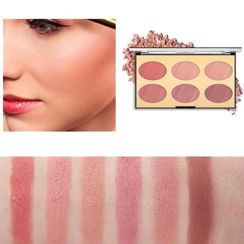 Professional Face Blush Paleta, Blush Em Pó, Matte Mineral, Face Beauty, Maquiagem Cosmética, Blush, Contorno e Beleza, 6 Cores