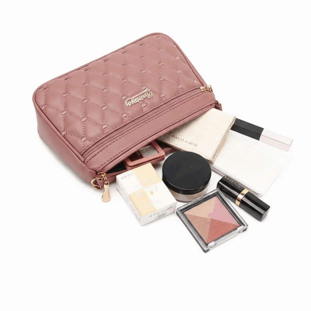 Fashion PU Leather Crossbody Bag Large Capacity Zipper Shoulder Bag Solid Color Lingge Embroidery Messenger Bag Women