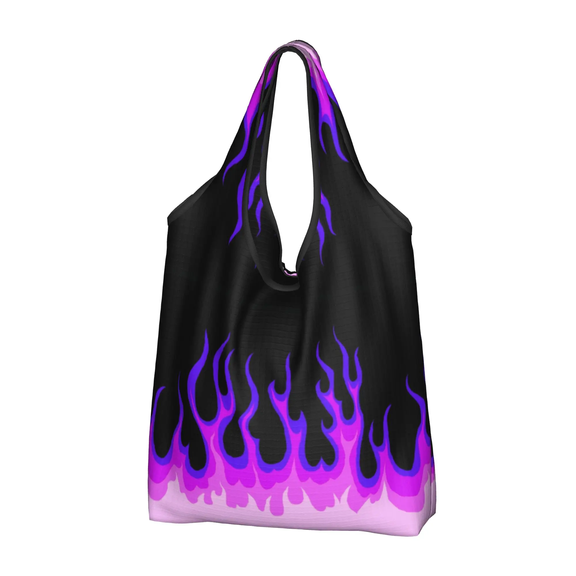 Fashion Printing Purple Classic Racing Flames Shopping Tote Bag Portable Shopper Shoulder Flaming Fire Handbag
