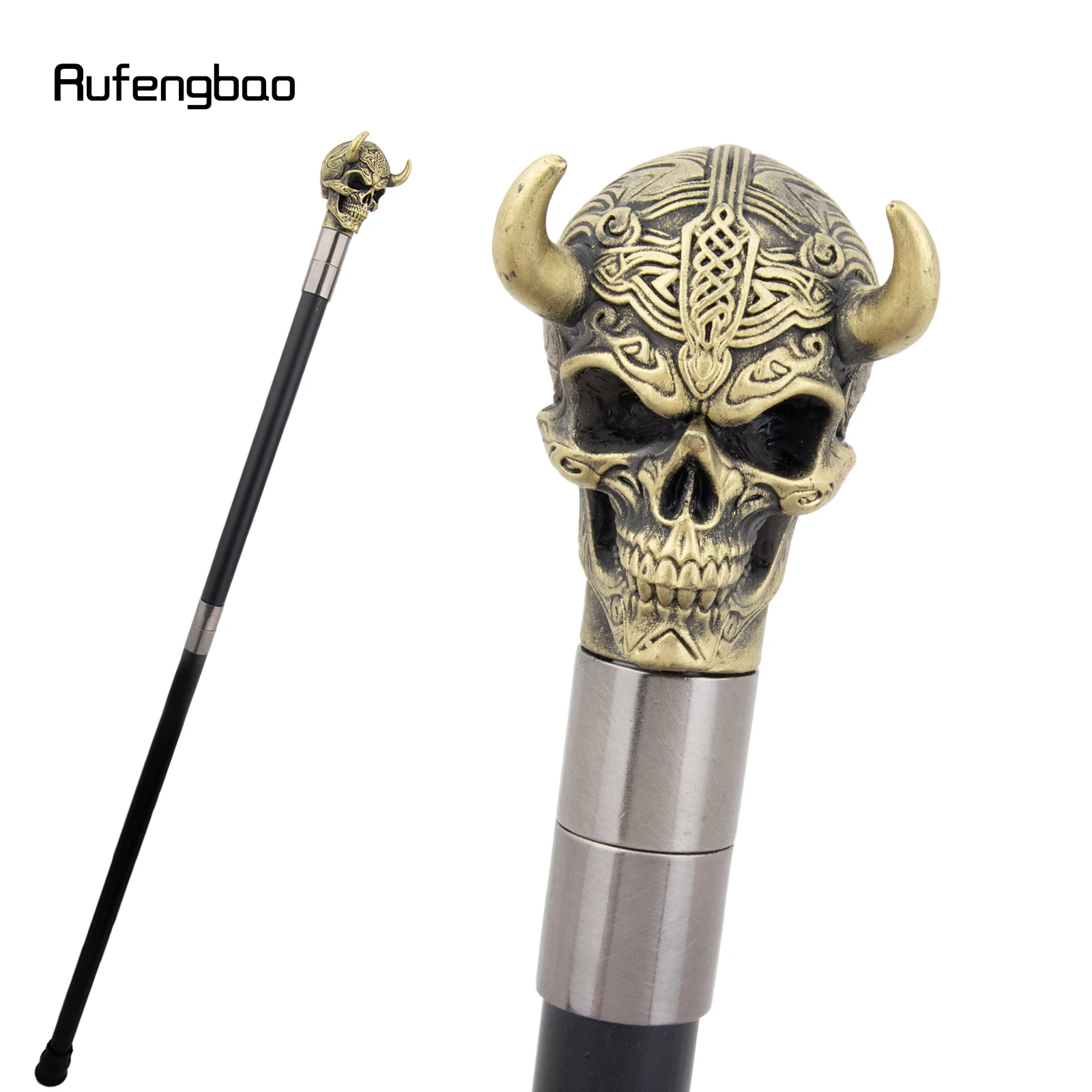 

Yellow Horn Cattle Resin Skull Head Walking Cane Fashion Decorative Steel Stick Gentleman Skull Performance Stage Cane 93cm