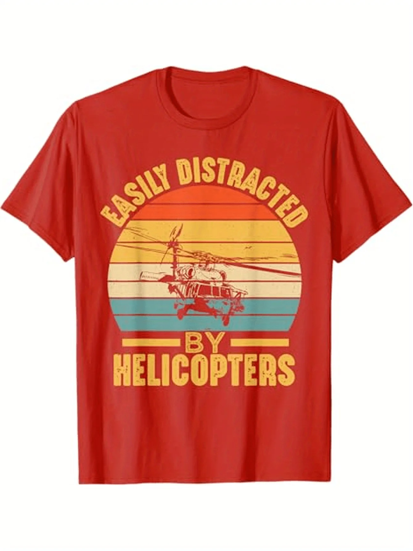 

Humorously Sidetracked by Helicopters design-100% cotton summer O-neck short sleeve casual printed men's T-shirt.