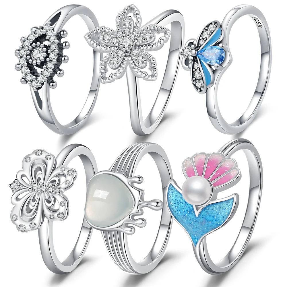 Ring aus 925er-Sterlingsilber, blauer Schmetterling, weißer Mondstein, modischer, schlichter Schmuck für Frauen, modischer Alltagsschmuck, romantische Geschenke