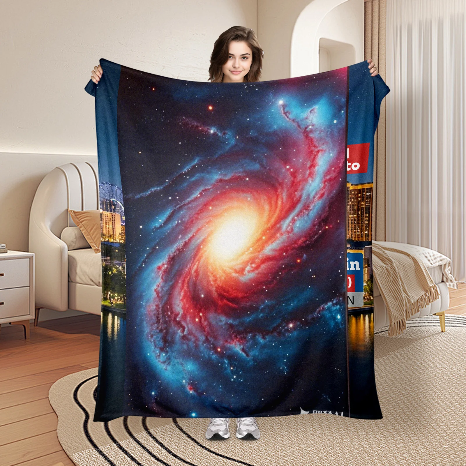 

Stunning Galaxy And Cosmic Themed Blanket With Red Blue Starry Sky Design For Unique And Celestial Decor