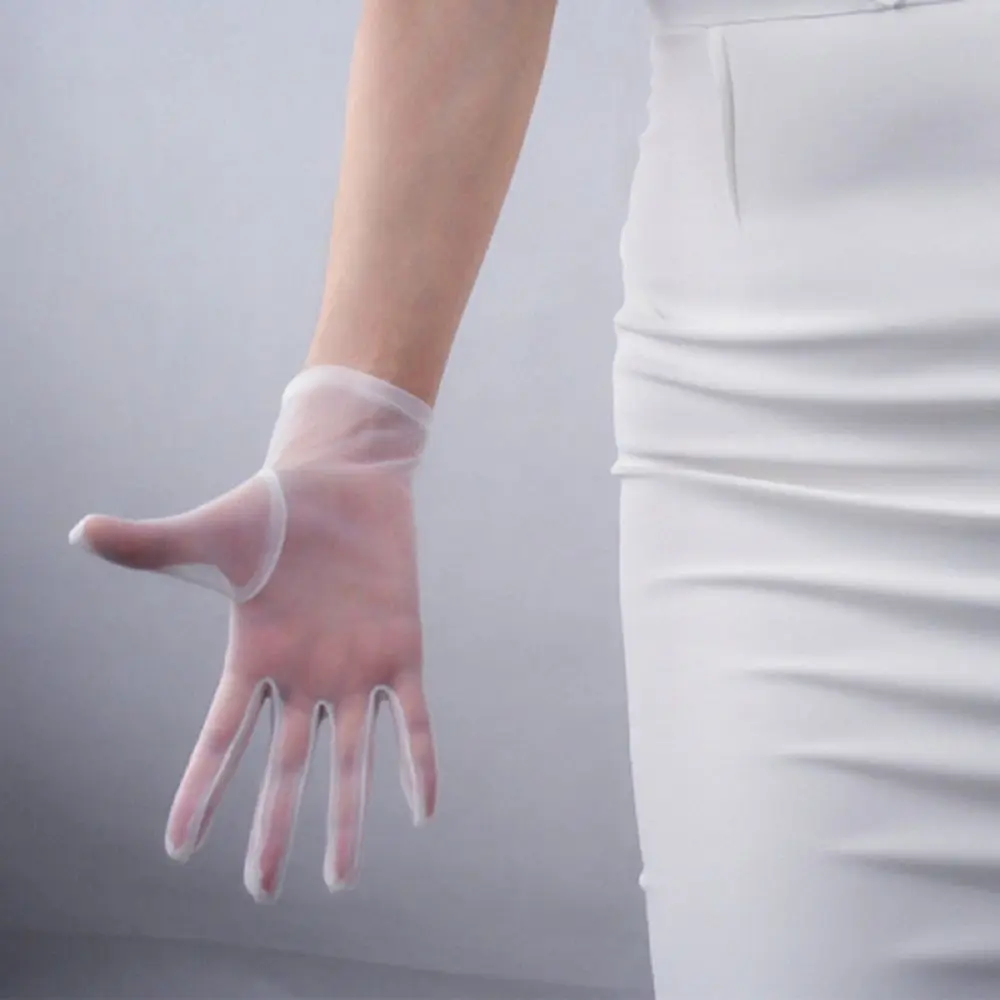 Guantes de dedo de seda de imitación transparentes ultrafinos para niñas, guantes cortos de malla, guantes de ópera, moda de boda