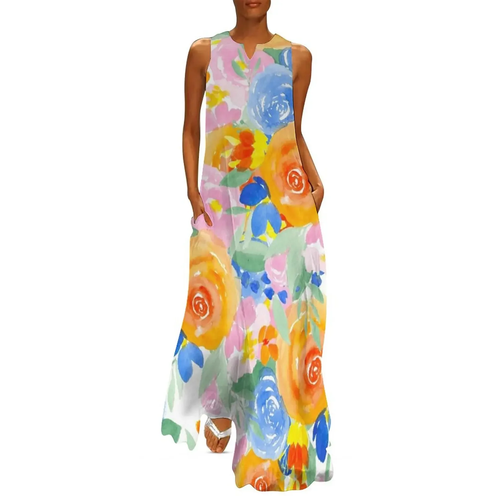 

Bright orange floral watercolor pattern Long Dress long dress women elegant women"s dresses sale