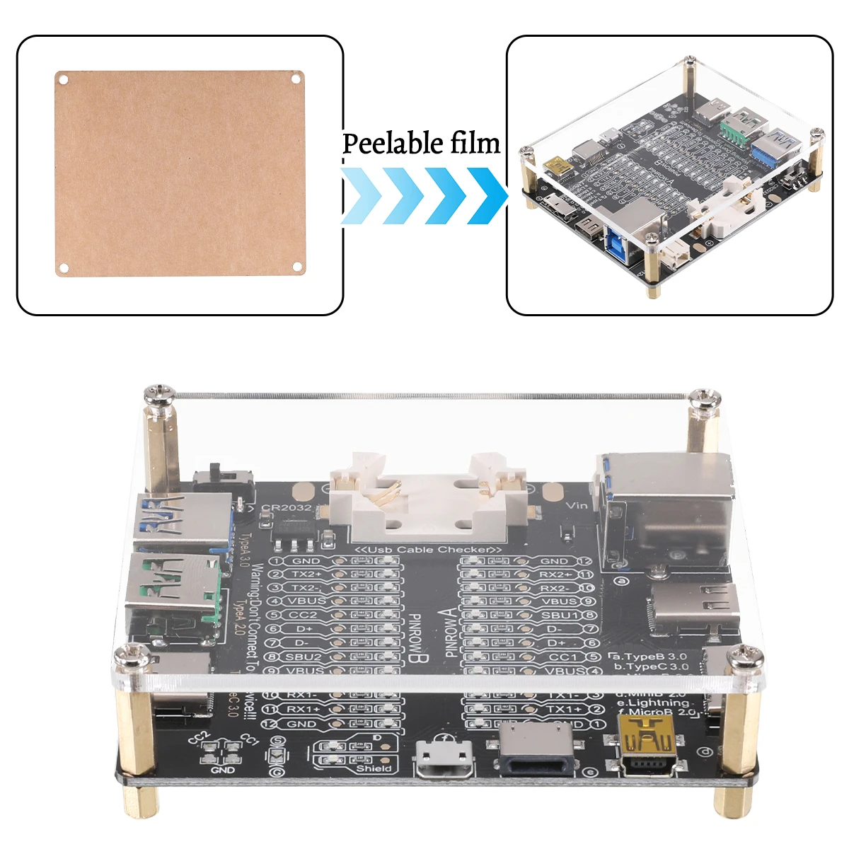 Type-C Micro-B Type-B Data Cable Detection Board USB Cable Tester Short Circuit On-Off Switching For iOS Android Test Board Tool