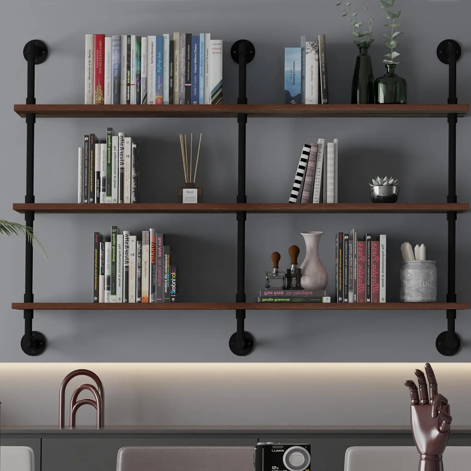 Industrial Pipe Wall Shelves Pipe Shelving with Real Wood Plank,60 Inches Floating Shelves