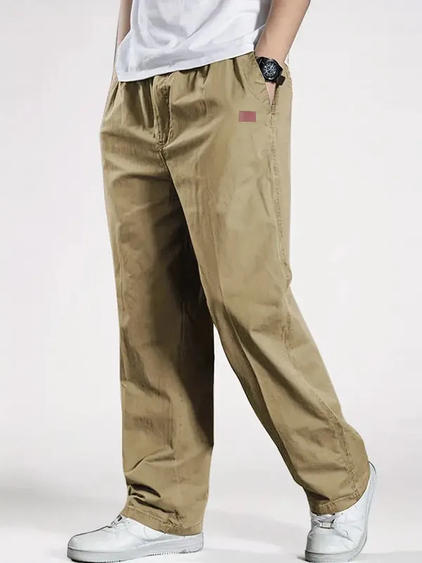 

European loose fit men's workwear pants solid color drawstring waist straight leg casual work pants with pockets pants