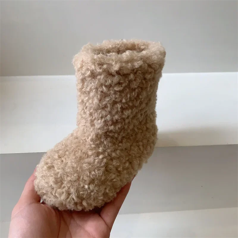 Kids Shoes for Girl Korean Style Girls Snow Boots 2023 Winter New Fashionable Lamb Wool Warm Mid Calf Boots Fluffy Girls Boots