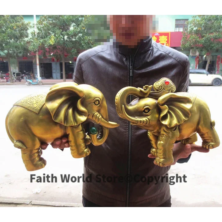 2025 --LARGE -HOME office SHOP Business ART Money Drawing GOOD LUCK Mascot # India Thailand FU Elephant FENG SHUI Brass statue