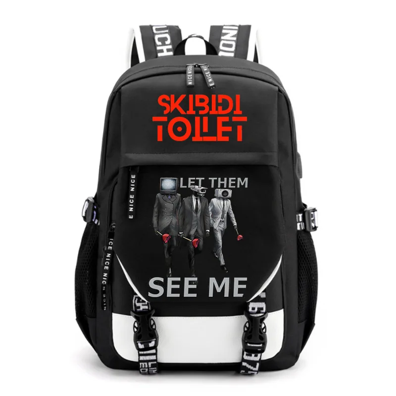 Skibidi Toilet Backpacks USB Black Women Men Travel Casual Backpacks Middle School Students Teens Laptop caderno escolar