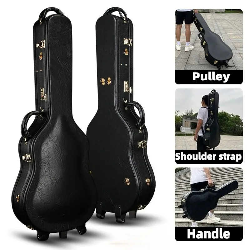 41 Inch Leather Guitar Case Portable Shoulders Movable Waterproof Shockproof Thickened Guitar Box Musical Instrument Accessories