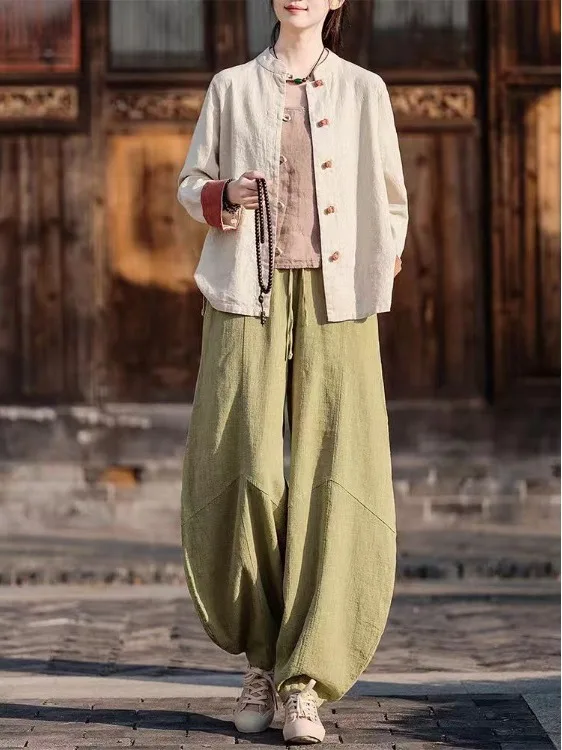 Retro Zen nuevo chino Sle mujer irt Jaet lino abotonado primavera otoño ceremonia del té Top suelto ajuste cómodo transpirable