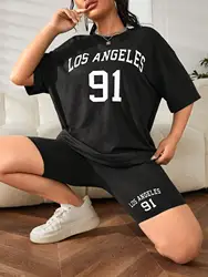 Los Angeles Jersey Number 91 Graphic T-Shirts Set Women Street Breathable 2 Piece Set Cool Casual Shorts Elasticity T Shirts