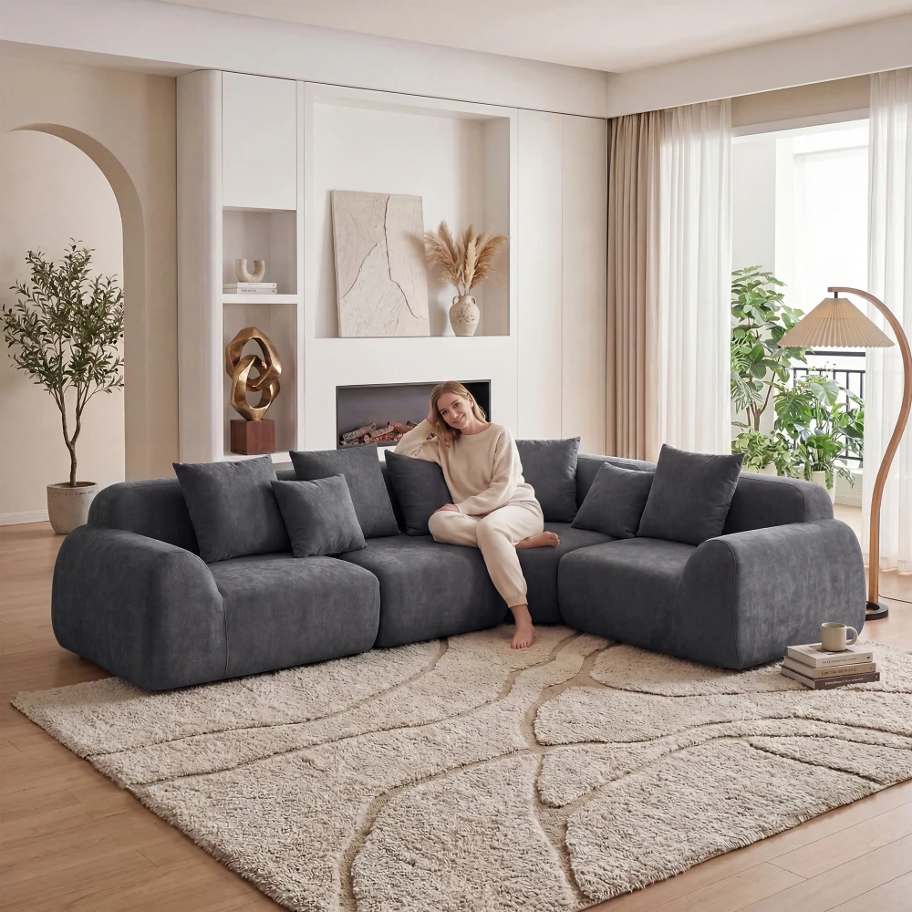 

Oversized Cloud Velvet Curved Sectional 118' - Boneless L-Shape Chaise, Memory Foam, No Assembly Required