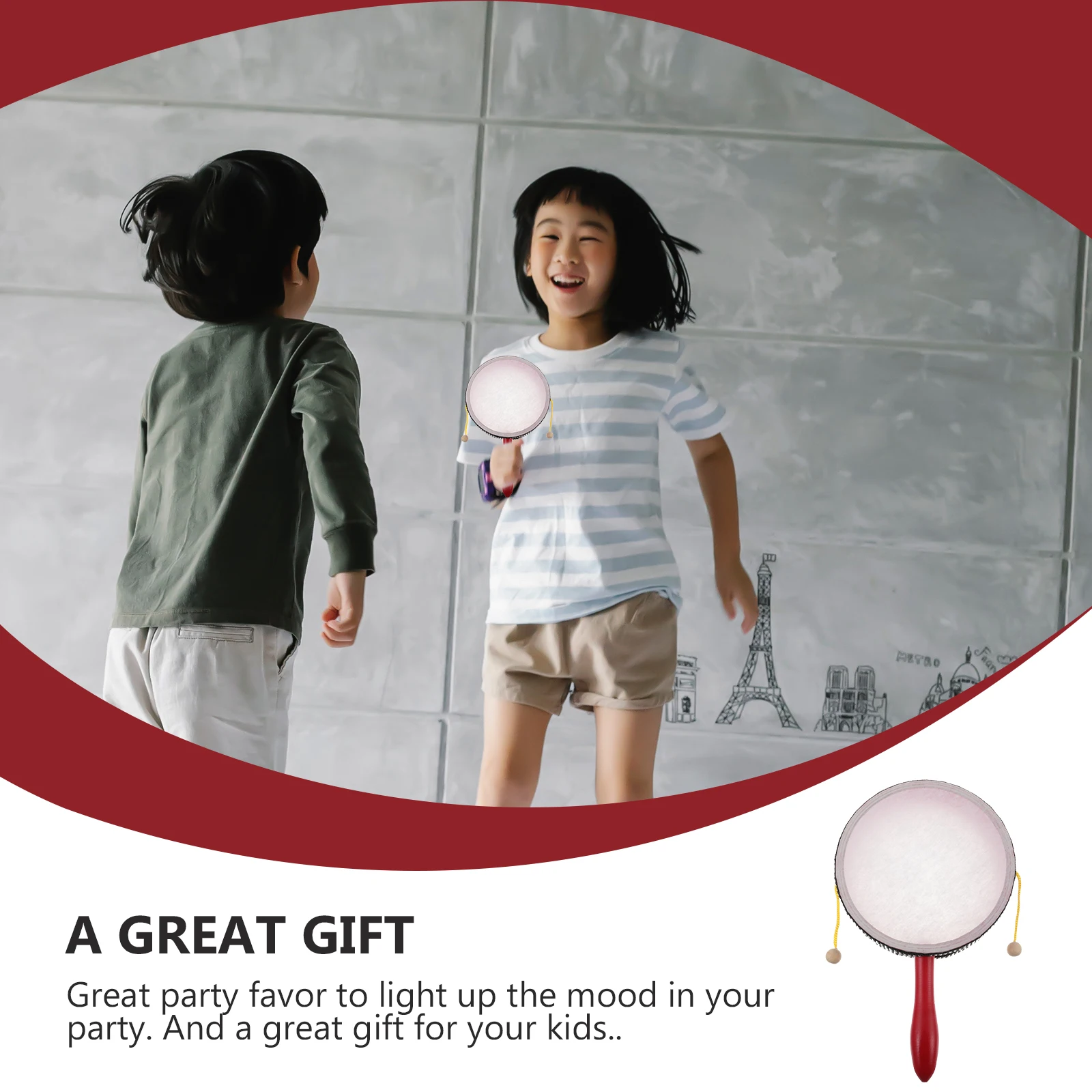

Wave Instrument Red Musical Hand Drum Kids Children Drum Educational Plaything Safe Fun Party Favor Gift