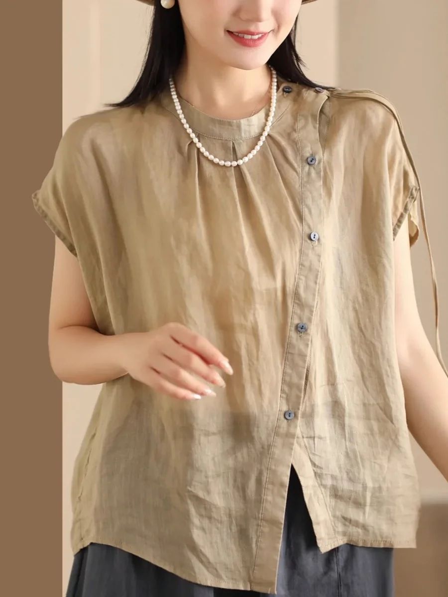 

Новая китайская женская летняя тонкая однотонная художественная универсальная модная льняная блузка ort Sve свободного покроя