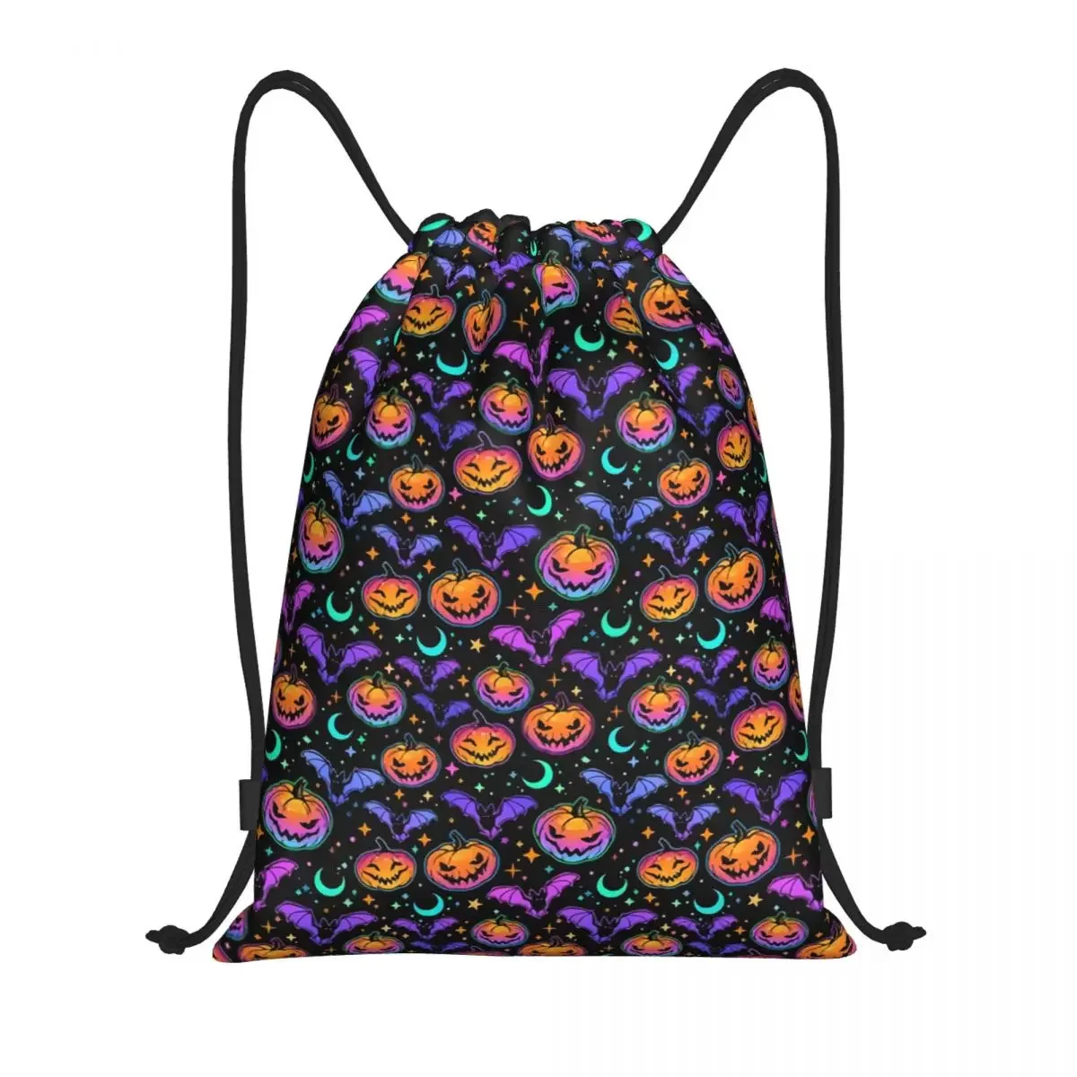 

Custom Halloween Pumpkin Bats Star Moon Gothic Magic Mysterious Horror Drawstring Backpack Sports Gym Bag Men Women Sackpack