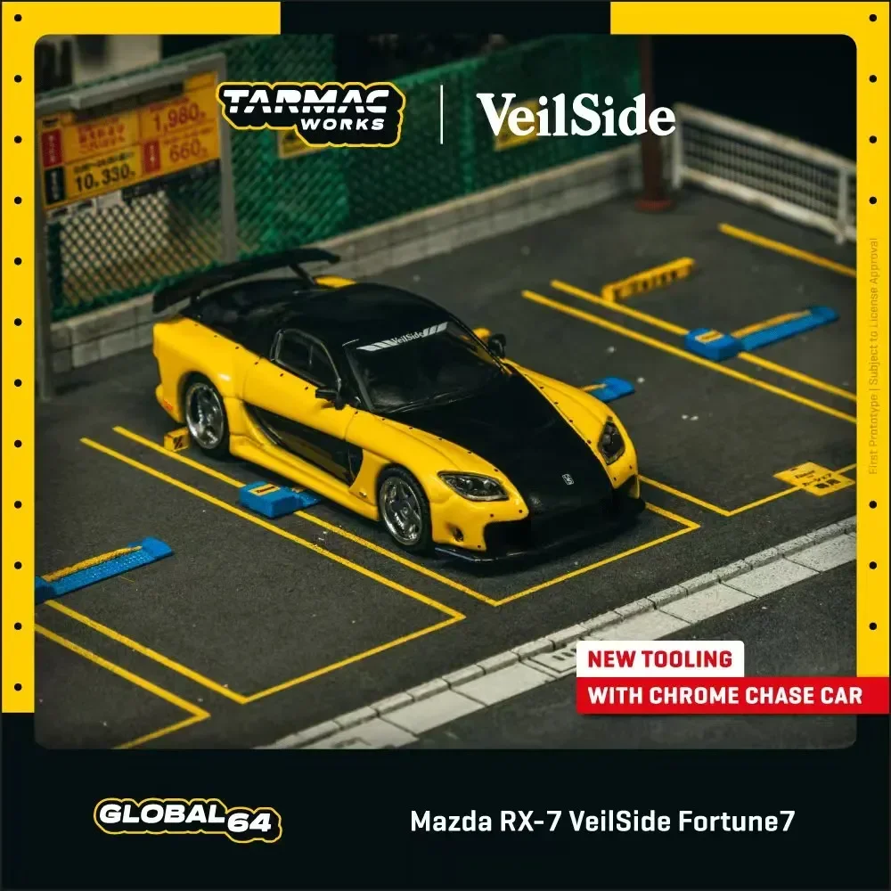 

TW В наличии 1:64 Mazda RX7 VeilSide Fortune7 Желтый Черный Литой под давлением Модель автомобиля Коллекция игрушек Tarmac Works