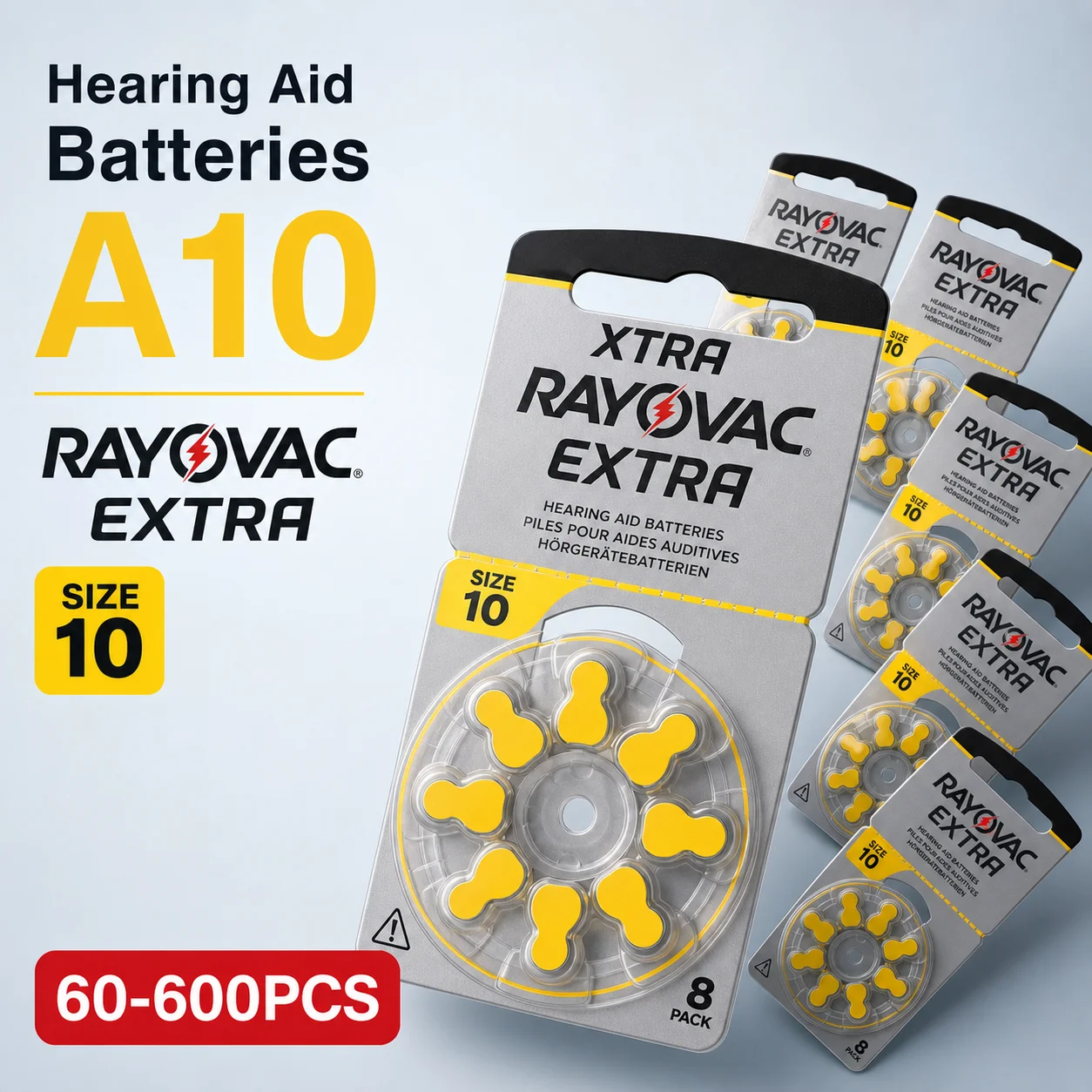 Zinc Air Hearing Aid Battery A10 10A PR70 Size 10 Replacement Cells 60-600PCS for Digital Hearing Aids Long Lasting Power