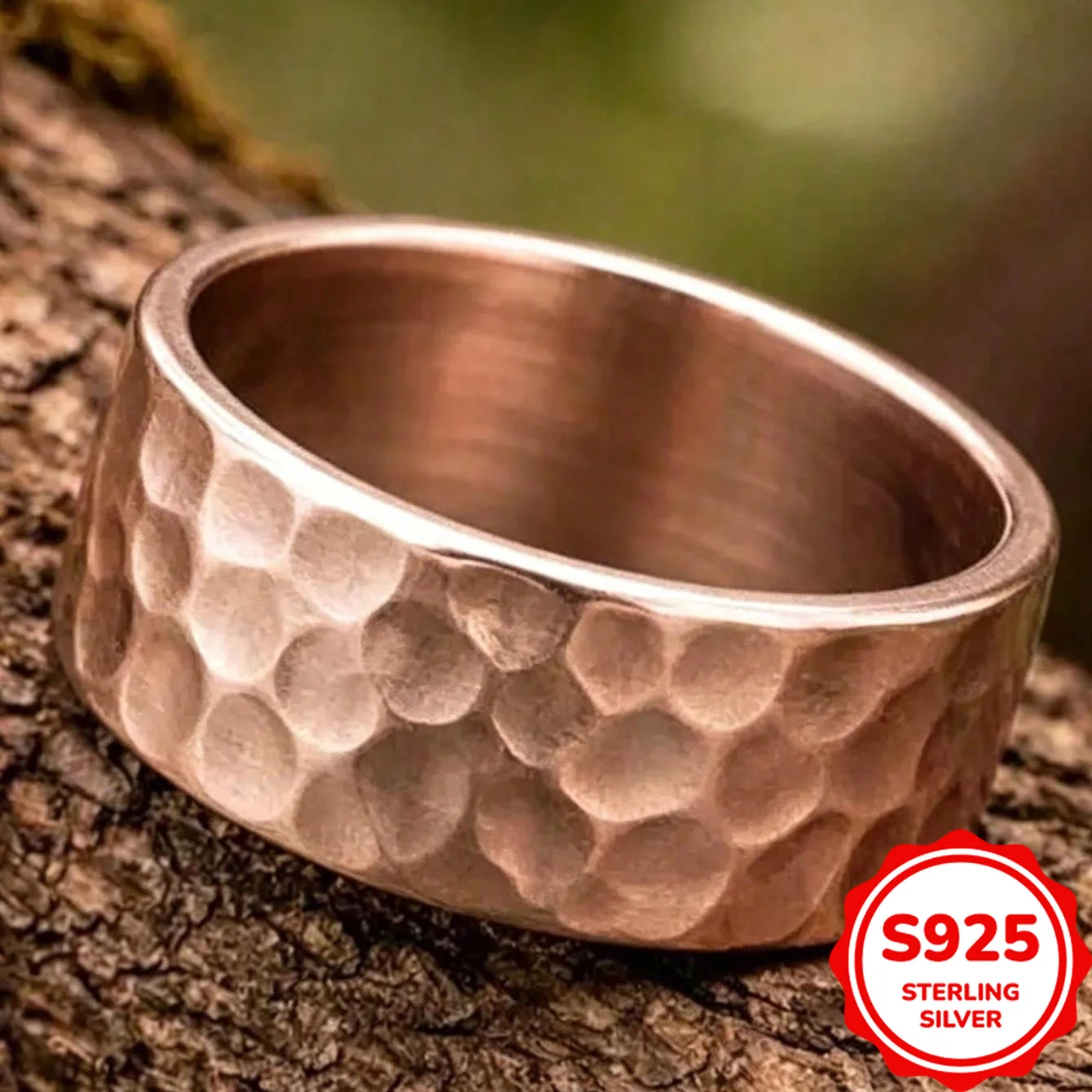 

Creative and Personalized Genuine S925 Silver Irregular Simple Pattern Circle Rose Color Ring