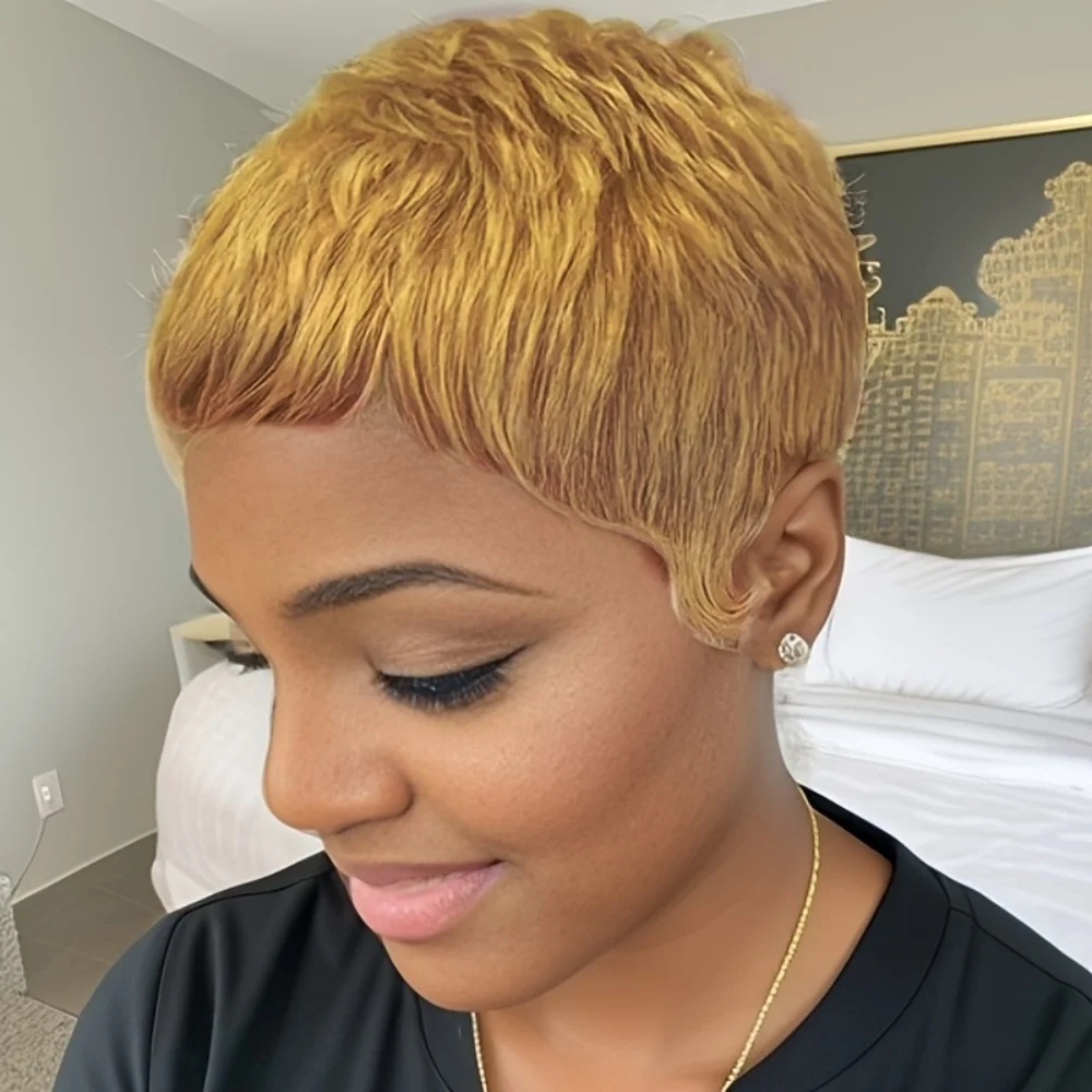 짧은 픽시 컷 가발 인모 여성용 브라질 인모 가발