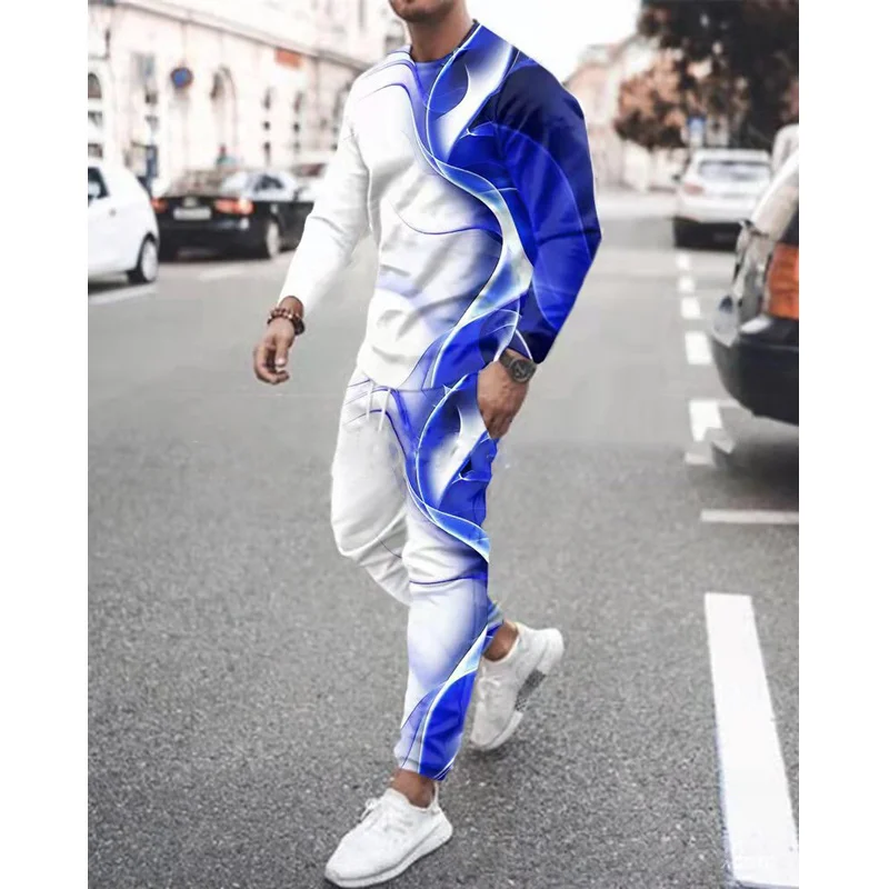 Spring Autumn Men\'s Tracksuits Tshirt Set Print Long Sleeve Outfits Streetwear Casual Clothing Male Oversized Pants 2 Piece Suit