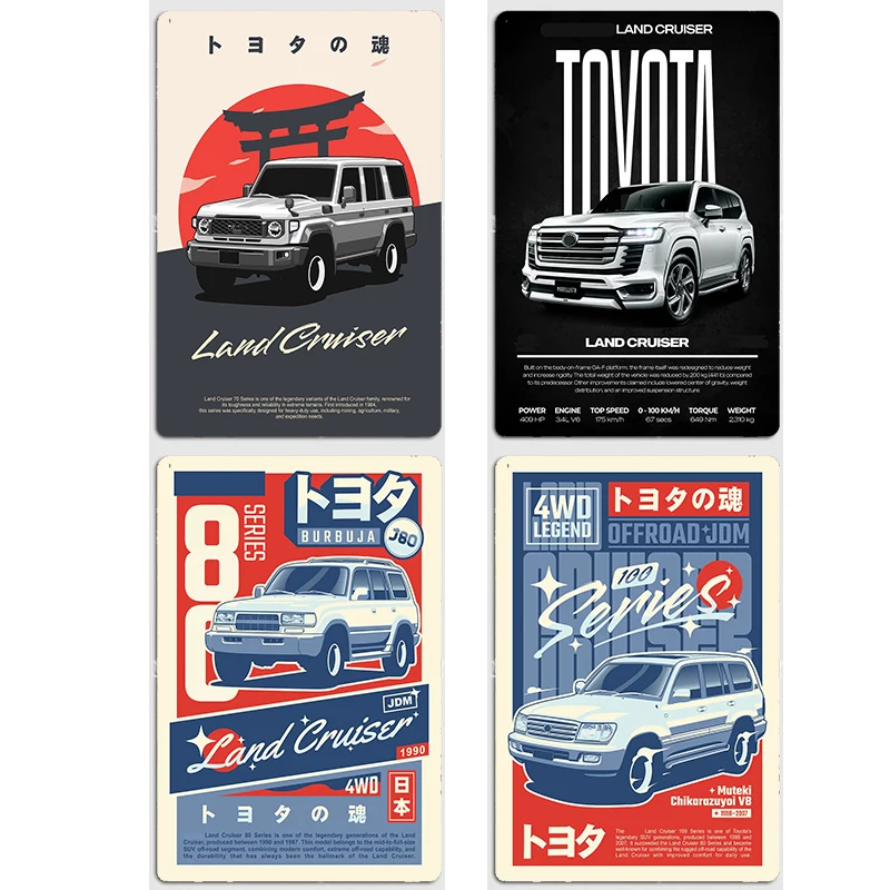 Land Cruiser 70,80,100 Series Car Poster Metal Custom Bar Sign Indoor Car Club Room Decoration Posters Home Wall Decor