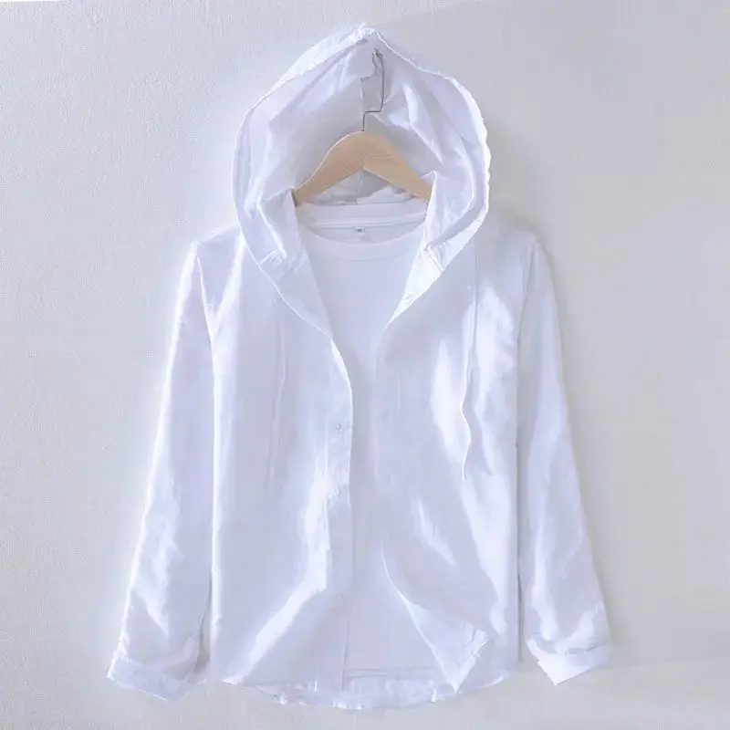 

Men's Striped Hooded irt Long Sve Cotton Linen Blend Ne Sle Autumn Thiened Fce Special Wide Fit