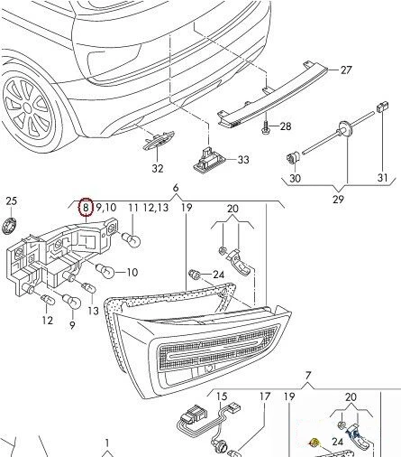 Car Rear Left Right Tail Lamp Light Cluster Bulb Holder & Prewired Plug For Audi A1 N/S 8X0945257A Auto Bulb Holder Replacement