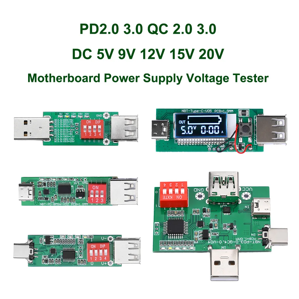 USB Type-C PD Decoy Trigger Board PD2.0 3.0 QC 2.0 3.0 Motherboard Power Supply Voltage Tester DC 5V 9V 12V 15V 20V Fast Charge