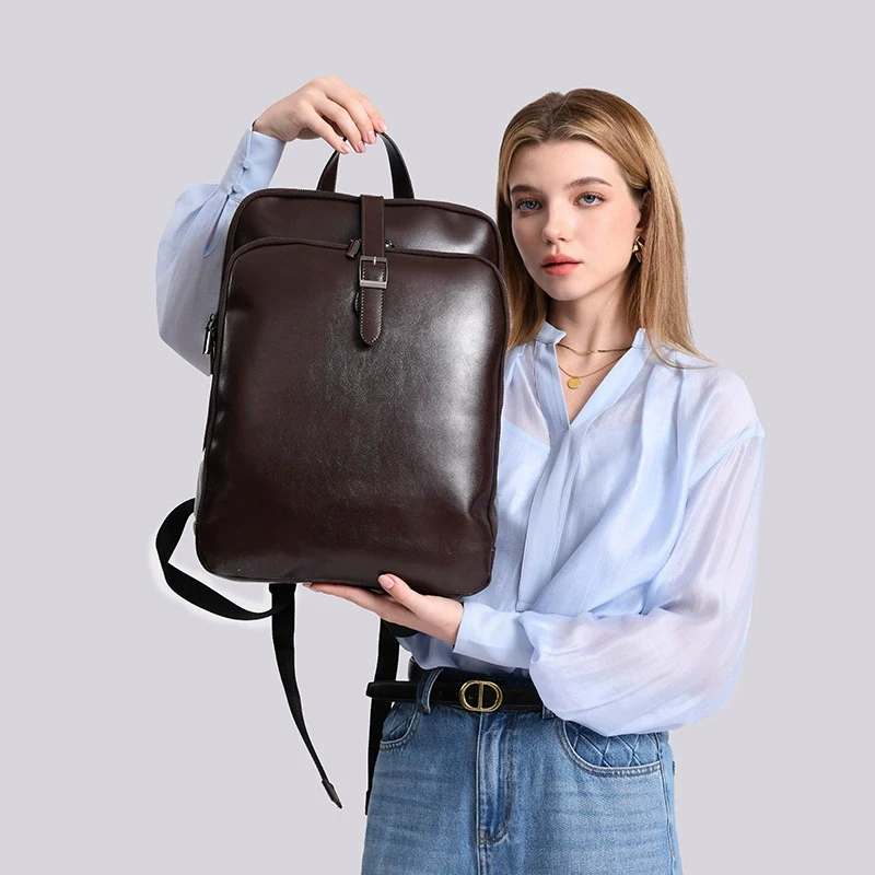 Genuine Leather Backpack Chest Bag Women Knapsack Fashion Vintage Laptop Casual Travel Satchel Portable Back Pack Briefcase Bag