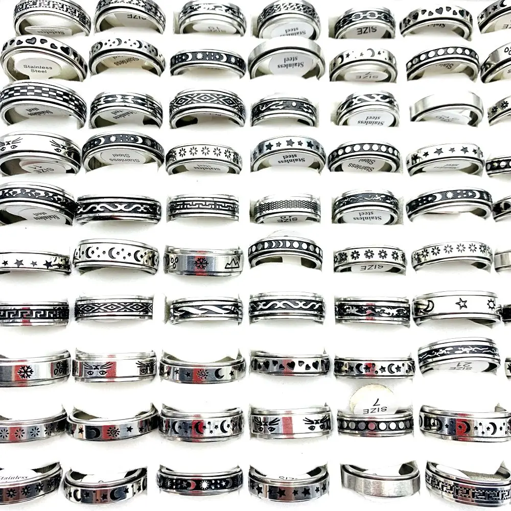 20PCs Men Women Rings Stainless Steel Spinner Double Rotatable Trendy Fashion Jewelry Wholesale