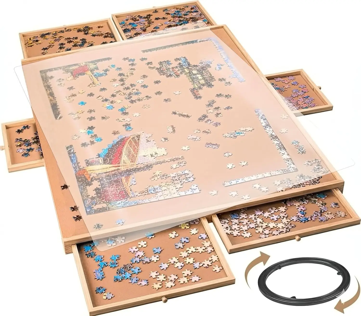 1500 Piece Rotating Wooden Puzzle Board, Fits Up to 35